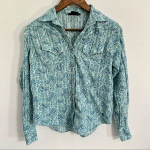 Ariat Blue Paisely Button Down Shirt Top Womens Size Small